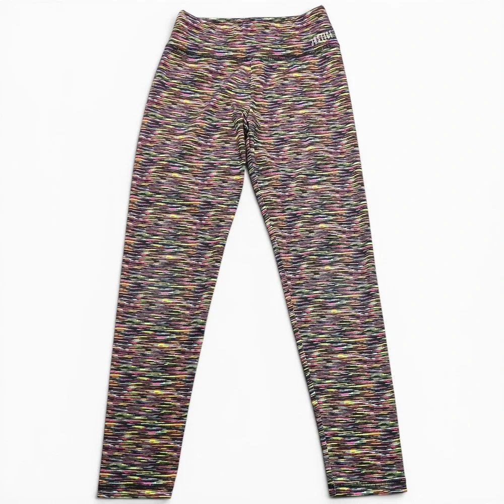 Justice Multicolor Active Leggings Kids Size 12 Space Dye Neon Striped 172044